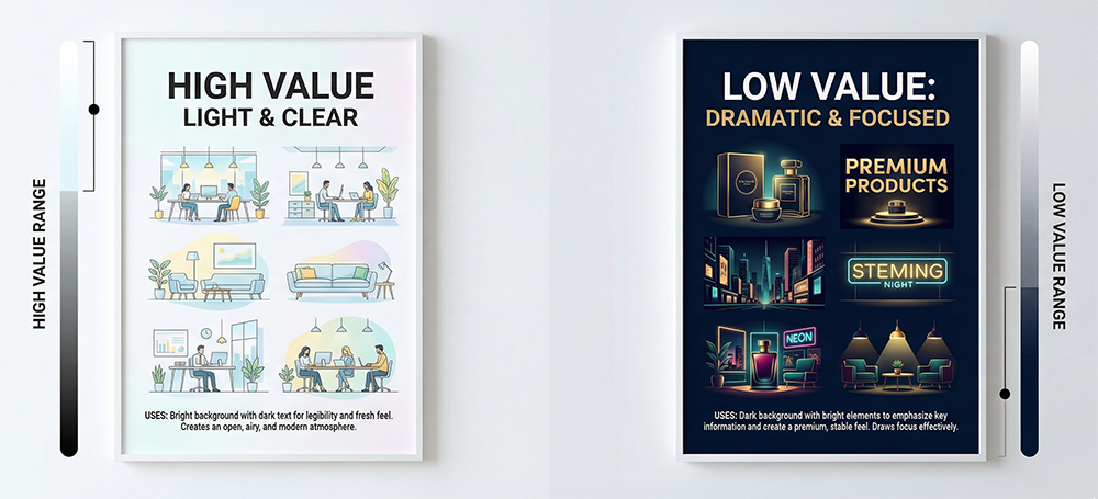 고명도와 저명도 색상을 활용한 포스터 예시