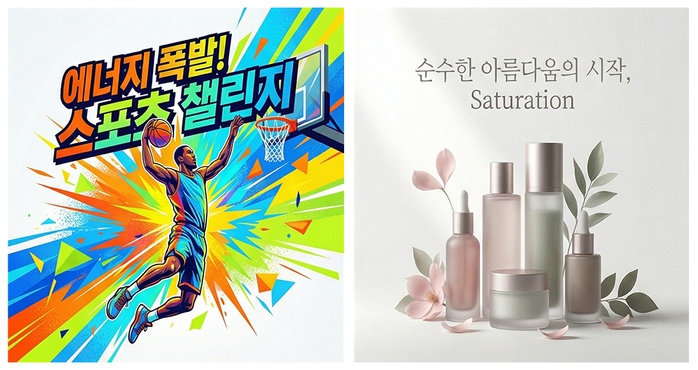 고채도와 저채도 색상을 활용한 포스터 예시